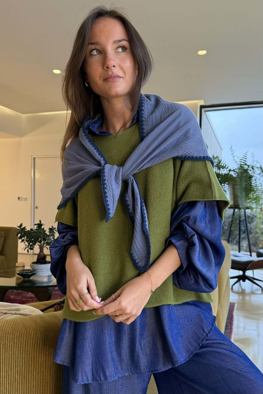 Pia Whipstitch Neckerchief Dark Denim & Navy /20=